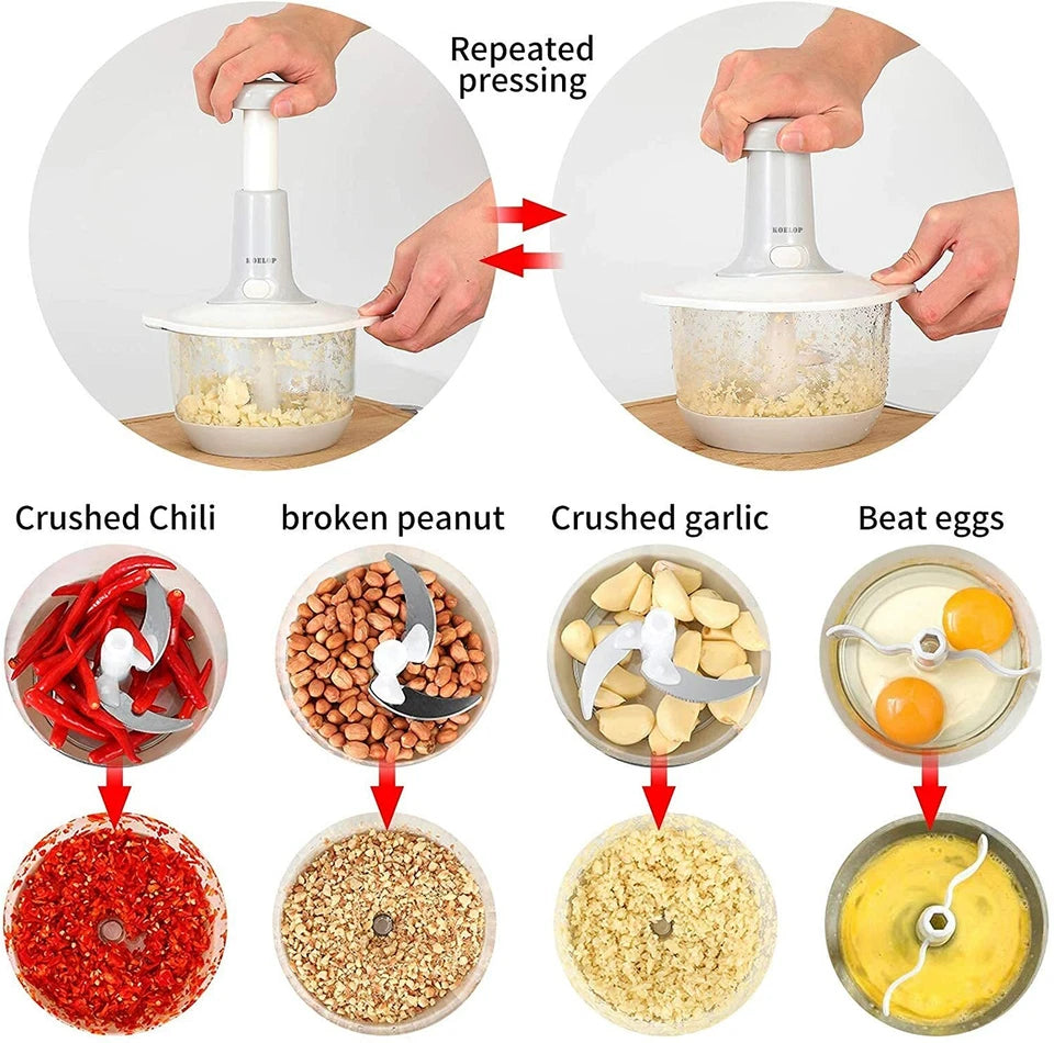 Food Chopper Manual Vegetable Chopper Mini food Processor, Dicers and Mincers 2L