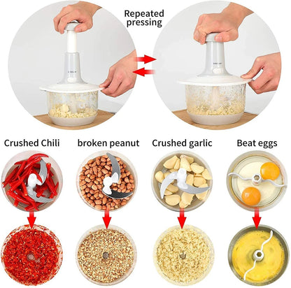 Food Chopper Manual Vegetable Chopper Mini food Processor, Dicers and Mincers 2L