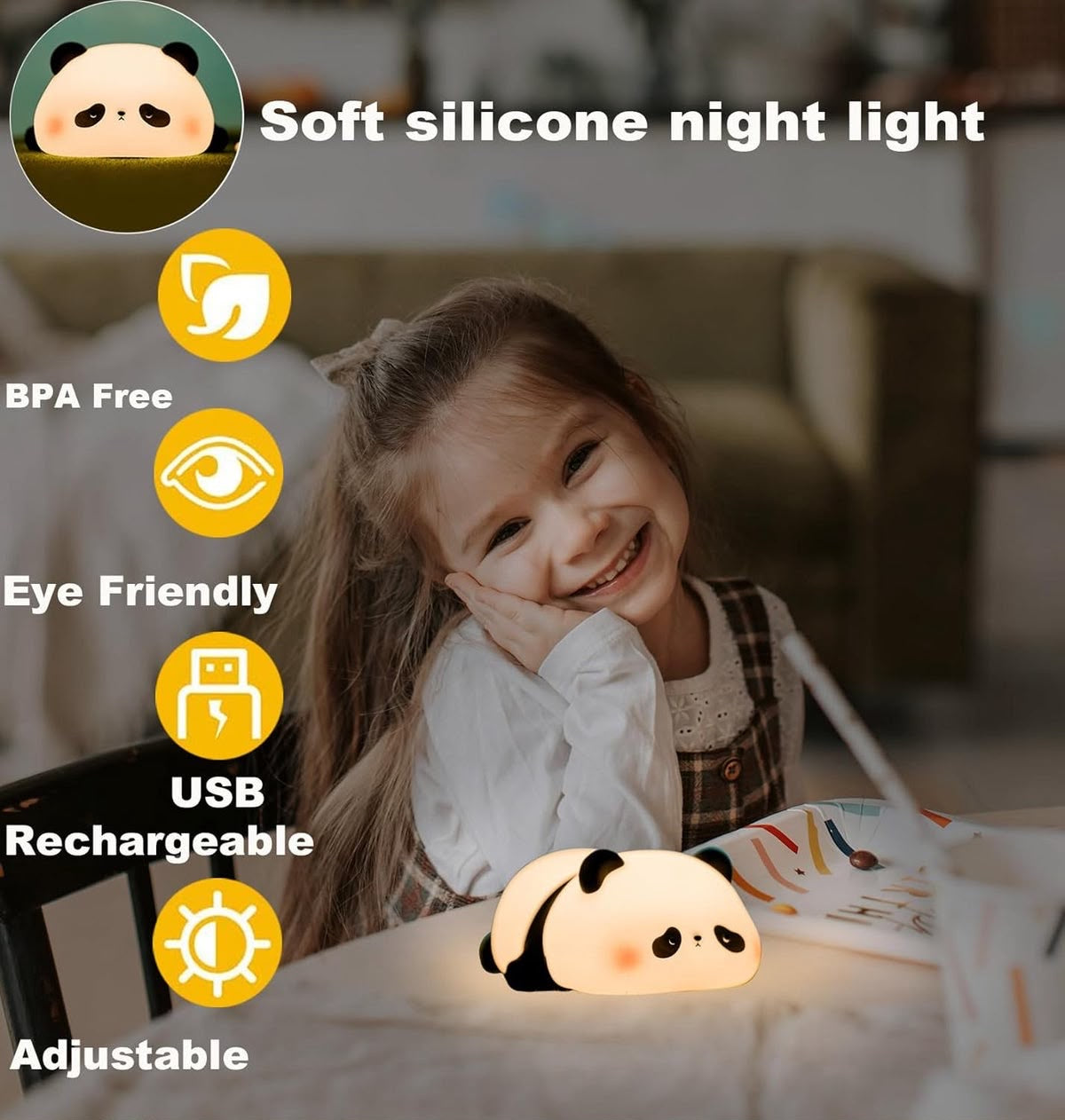 Rechargeable Cute Panda Silicon Night Light & Bedside Lamp⁠