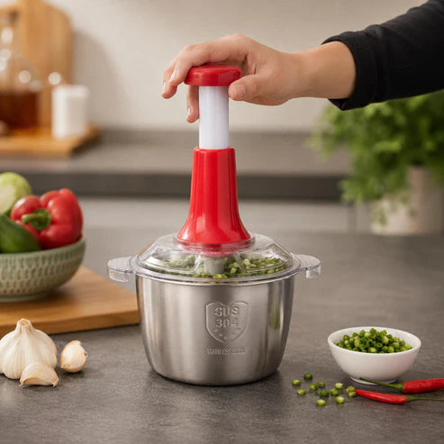 Large 2L Stainless Steel Bowl Effortless Vegetable Chopper & Meat Grinder⁠