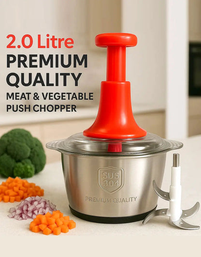 Large 2L Stainless Steel Bowl Effortless Vegetable Chopper & Meat Grinder⁠