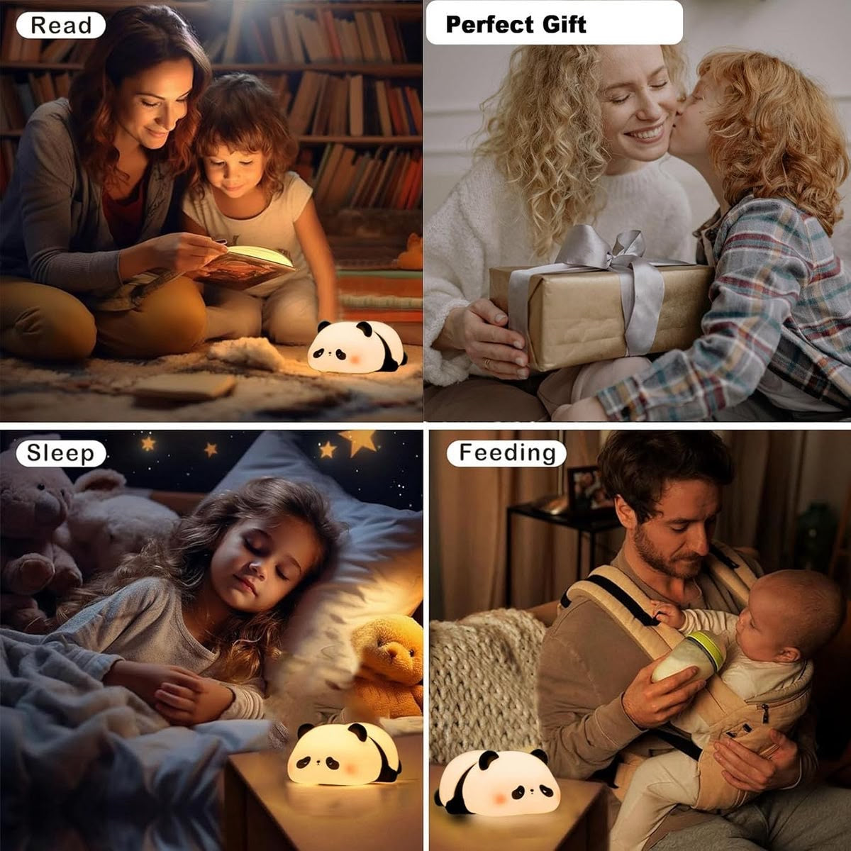 Rechargeable Cute Panda Silicon Night Light & Bedside Lamp⁠