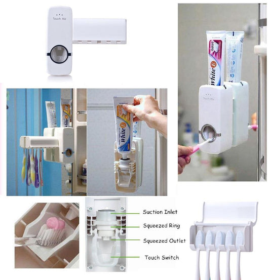Automatic Toothpaste Dispenser & Multi-Slot Toothbrush Holder Set⁠