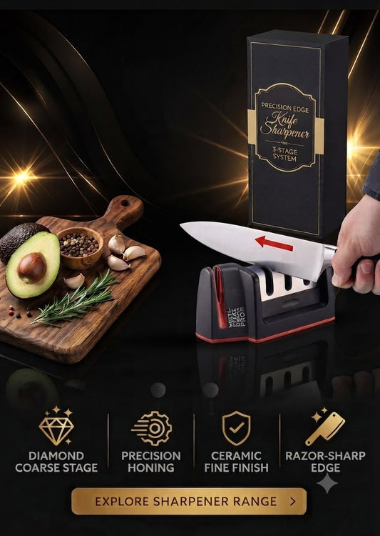 3 Stage Kitchen Knife Sharpener – Manual Knife Sharpening Tool with Non-Slip Base